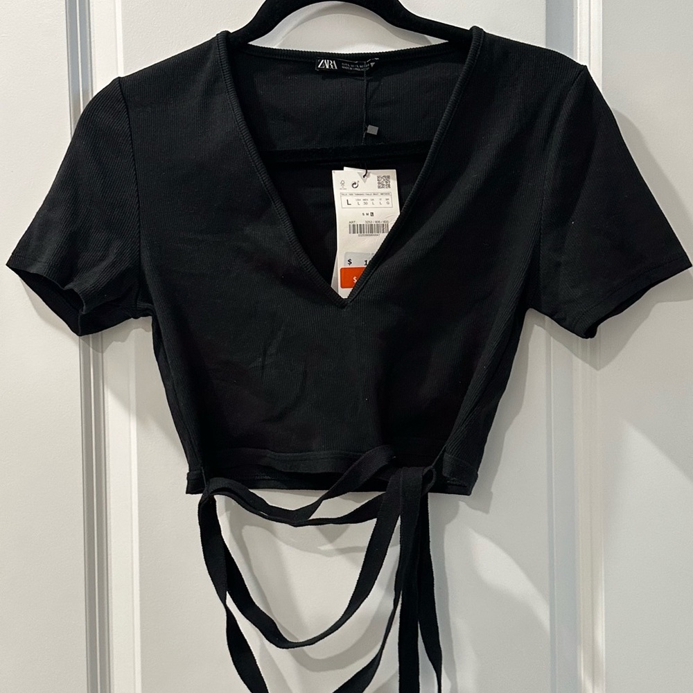 Zara Black V-Neck Wrap Crop Top